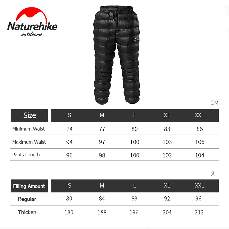 Naturehike Outdoor Down Pants Waterproof Wear Ultralight Thermal Hiking Pants Camping Warm Winter Goose Down Pants NH18K210-K