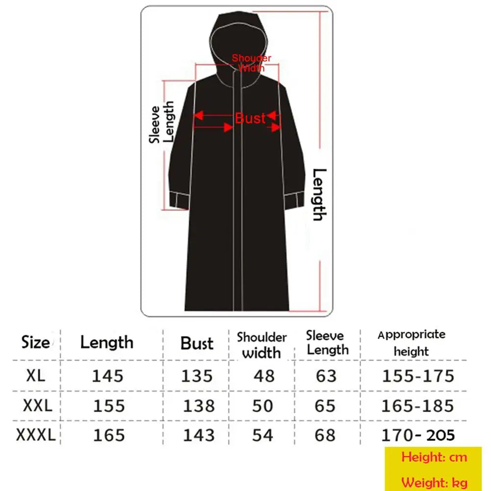 Motorcycle Raincoat Women/Men Zipper Hooded Poncho Motorcycle Rainwear Long Style Hiking Environmental Rain Jacket XL/XXL/XXXL