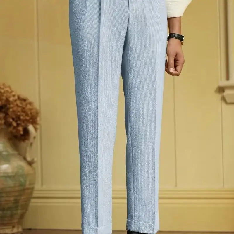 Italian Style Naples Suit Pants Men Blue Stripes Seersucker