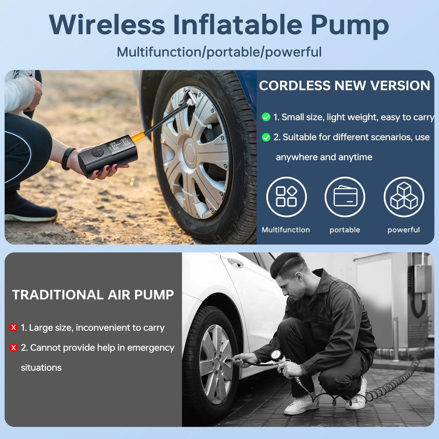 Portable Air Compressor - 20000 mAh Rechargeable Air Pump -