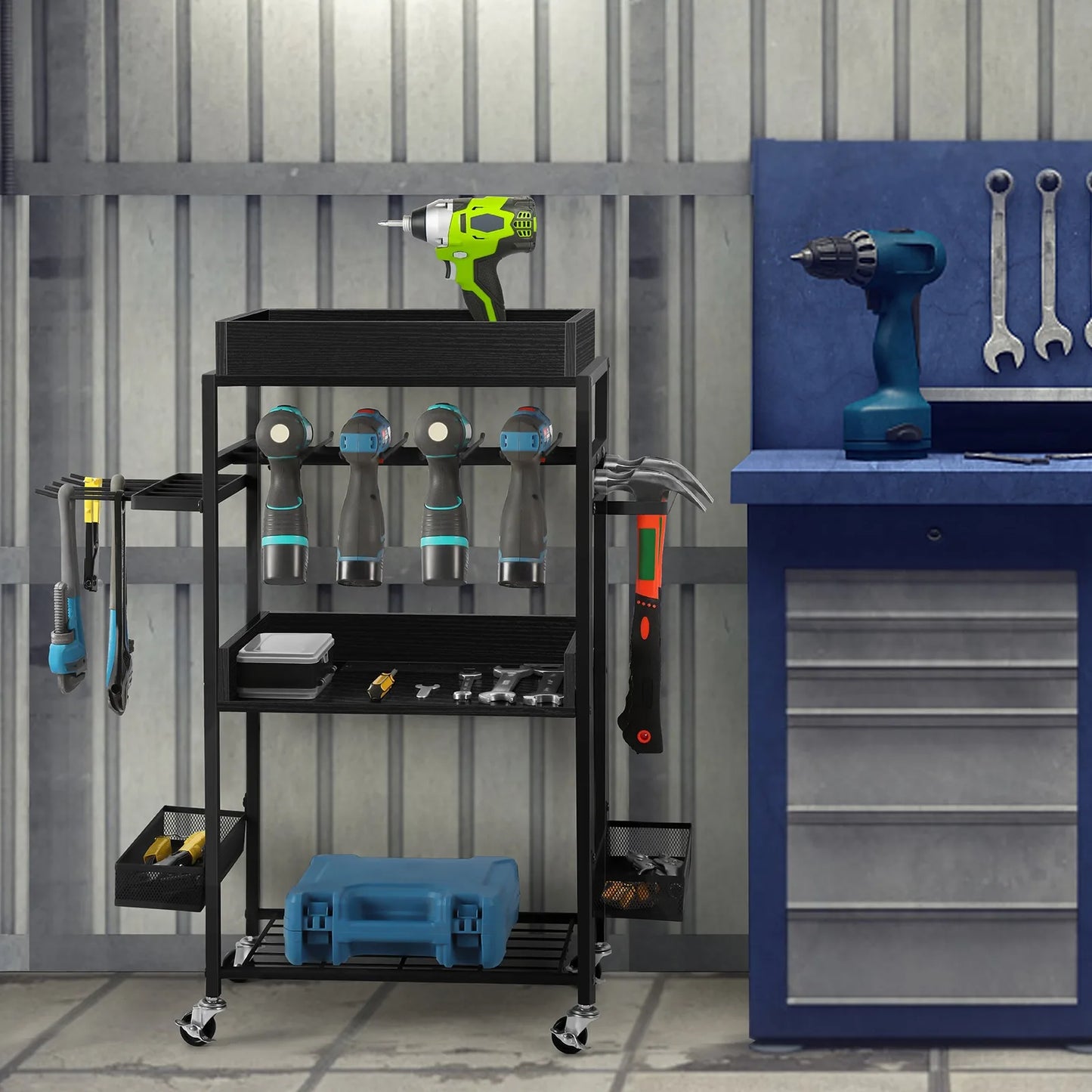 Tool Organizer Storage Cart with Charging Station