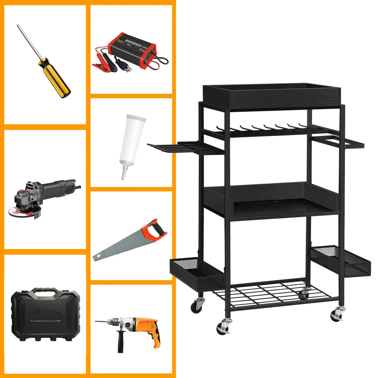 Tool Organizer Storage Cart with Charging Station