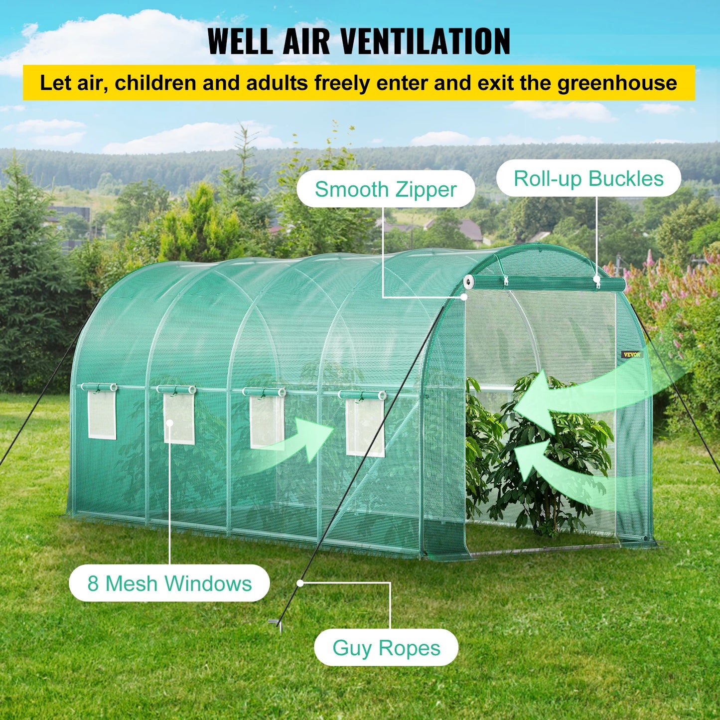 Walk-in Tunnel Greenhouse Portable Green Plant Hot House with Galvanized Frame & Waterproof Cover Protect Gardening Plants