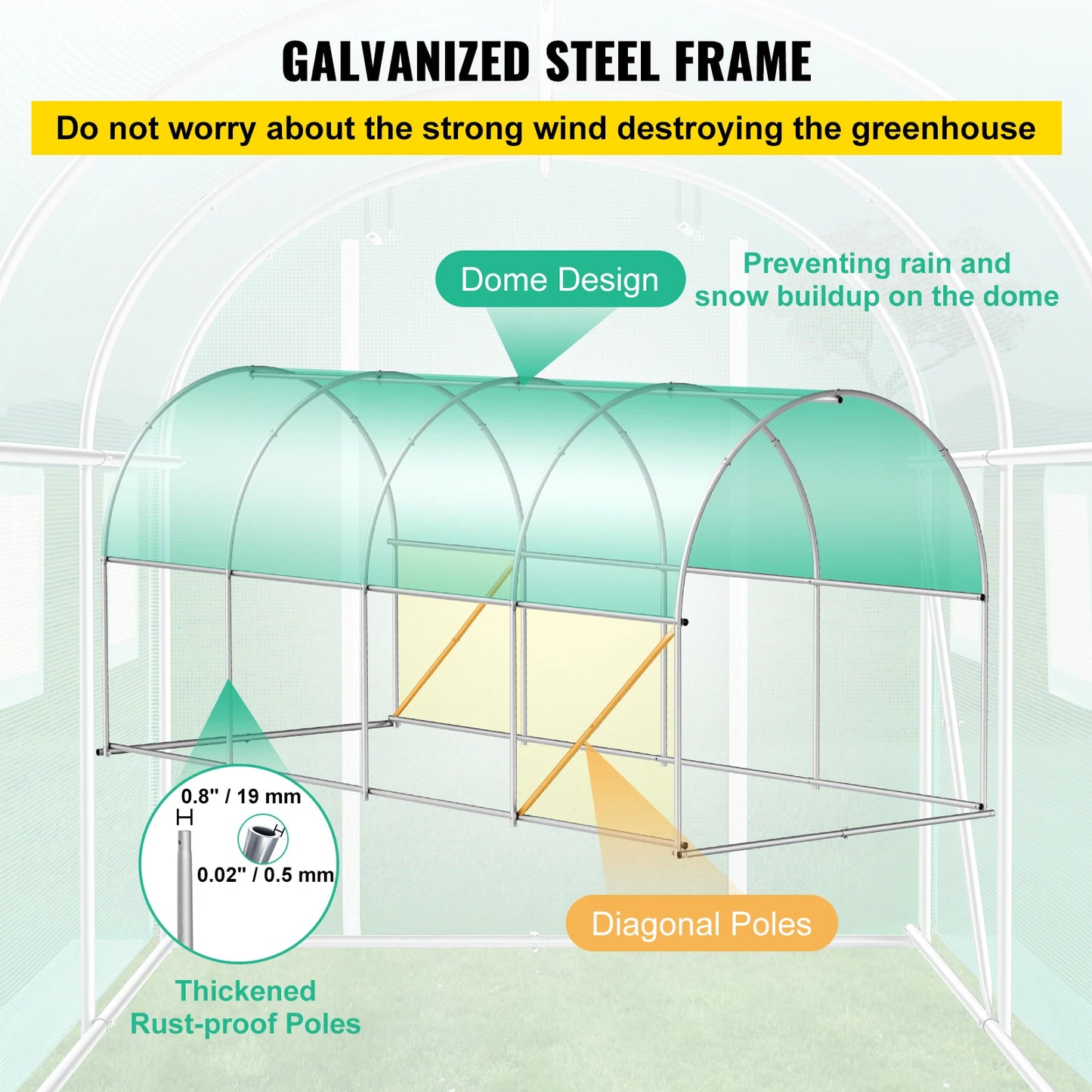 Walk-in Tunnel Greenhouse Portable Green Plant Hot House with Galvanized Frame & Waterproof Cover Protect Gardening Plants