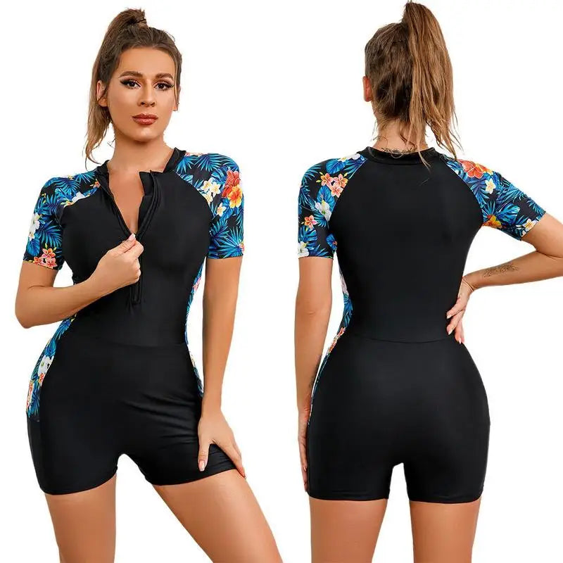 Women Athletic Short Sleeved  Bathing Suit