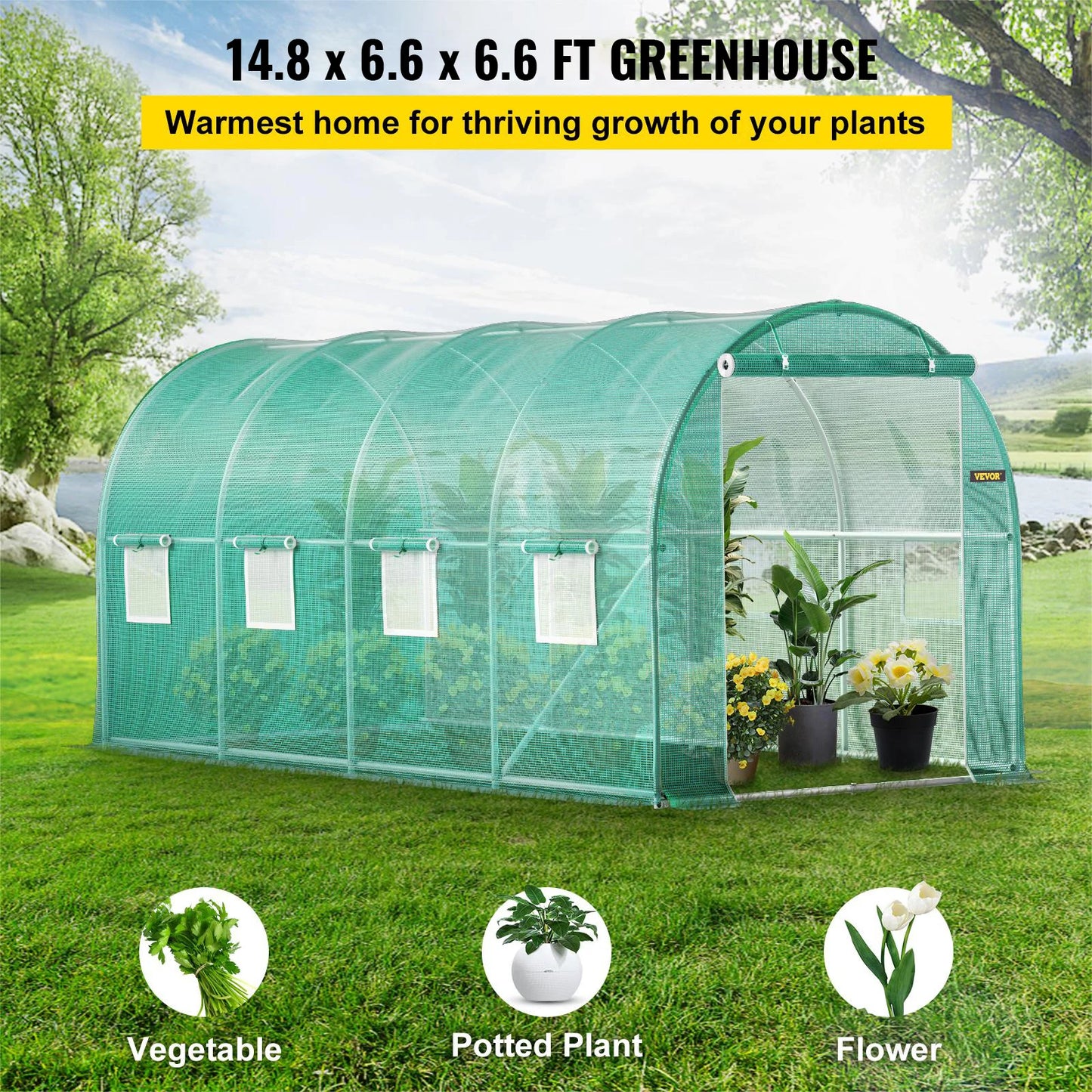 Walk-in Tunnel Greenhouse Portable Green Plant Hot House with Galvanized Frame & Waterproof Cover Protect Gardening Plants