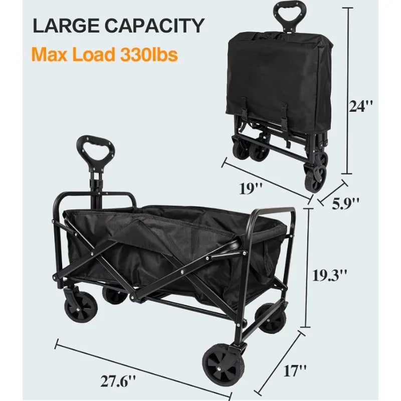 Folding Cart Heavy Duty Utility Wagon Beach Wagon Grocery Wagon Camping Portable Garden Cart with All-Terrain Wheels