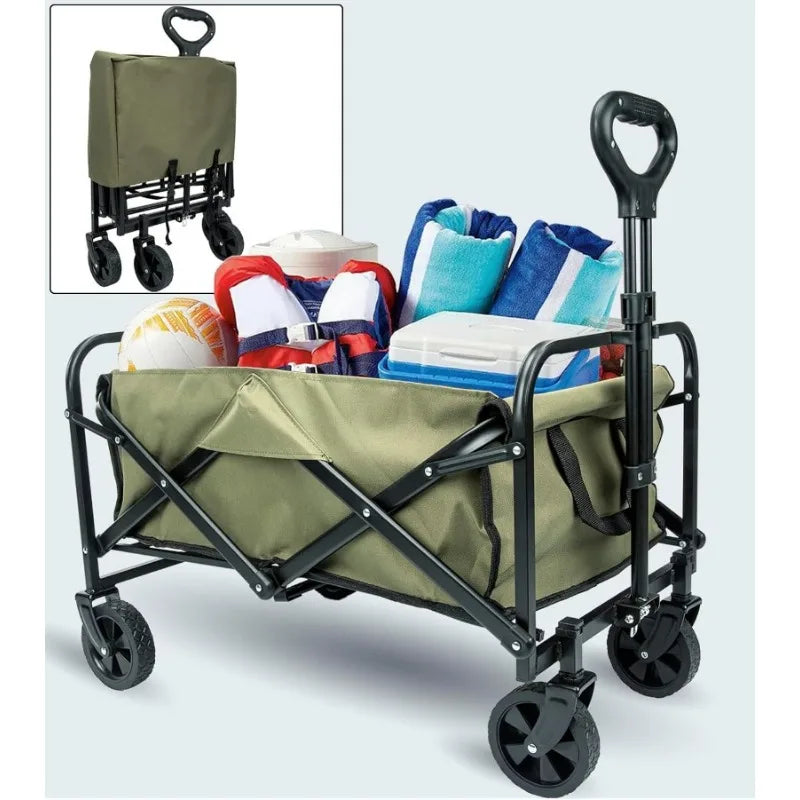 Folding Cart Heavy Duty Utility Wagon Beach Wagon Grocery Wagon Camping Portable Garden Cart with All-Terrain Wheels