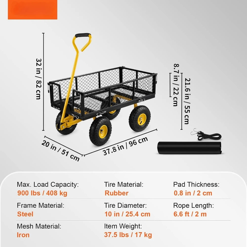 Heavy Duty Steel Garden Cart 900 LBS  Utility Wagon