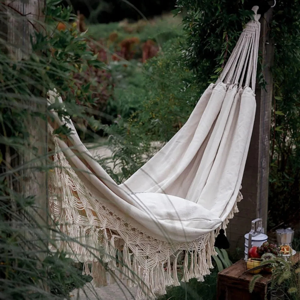 Double Sized Boho Macrame Cream Hammock