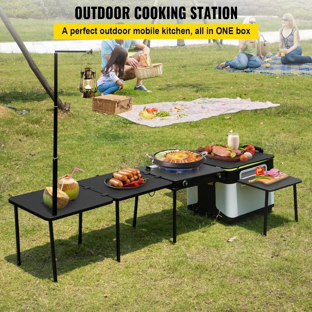 Camping table, outdoor cooking