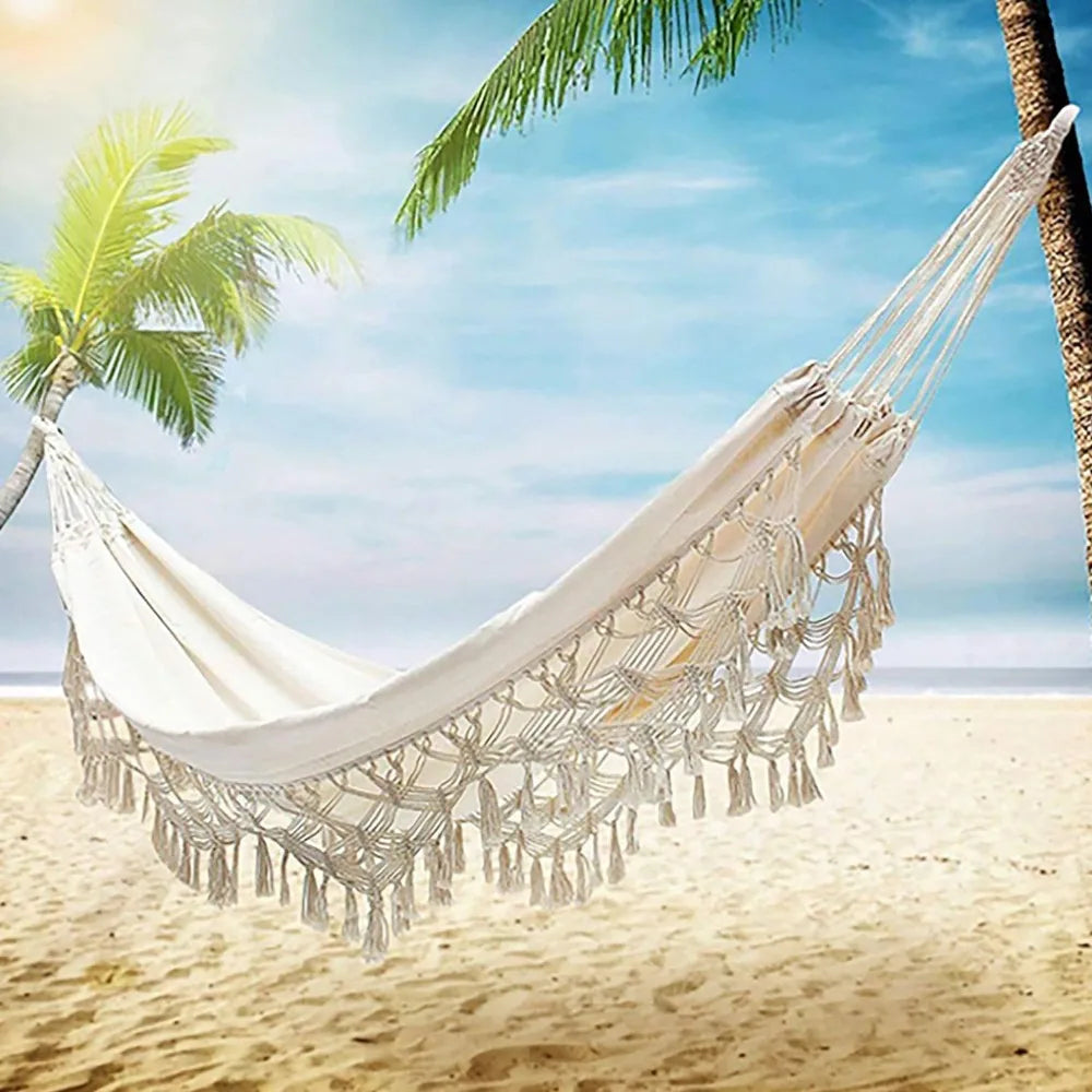 Double Sized Boho Macrame Cream Hammock