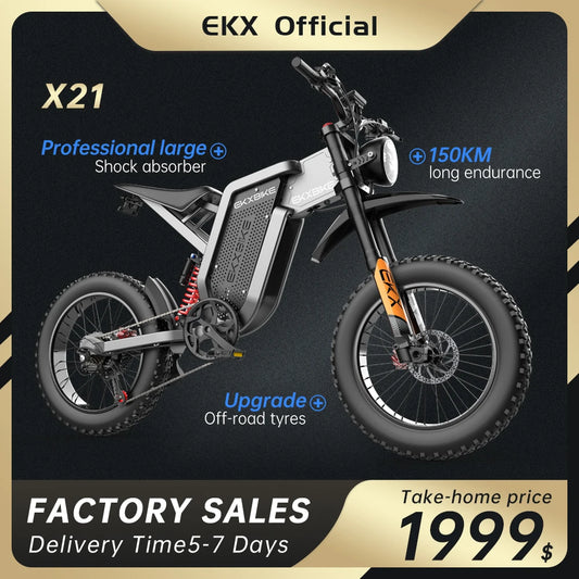 EKX-X21 Electric Bike for Men, Lithium Battery, Cross-Country Mountain Bicycle, 20 "Off-Road Tyre, Ebike for Adult, 2000W, 35Ah