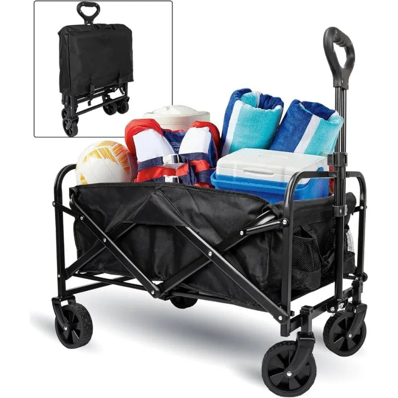 Folding Cart Heavy Duty Utility Wagon Beach Wagon Grocery Wagon Camping Portable Garden Cart with All-Terrain Wheels