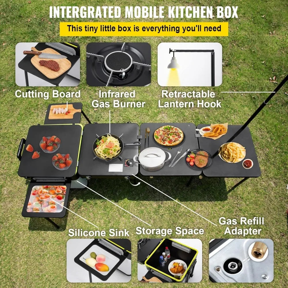 Camping table, outdoor cooking