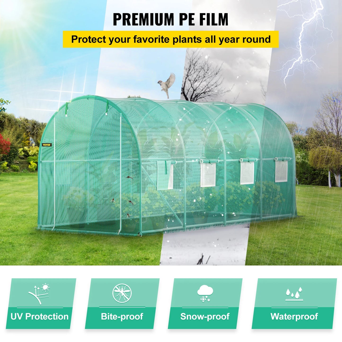 Walk-in Tunnel Greenhouse Portable Green Plant Hot House with Galvanized Frame & Waterproof Cover Protect Gardening Plants